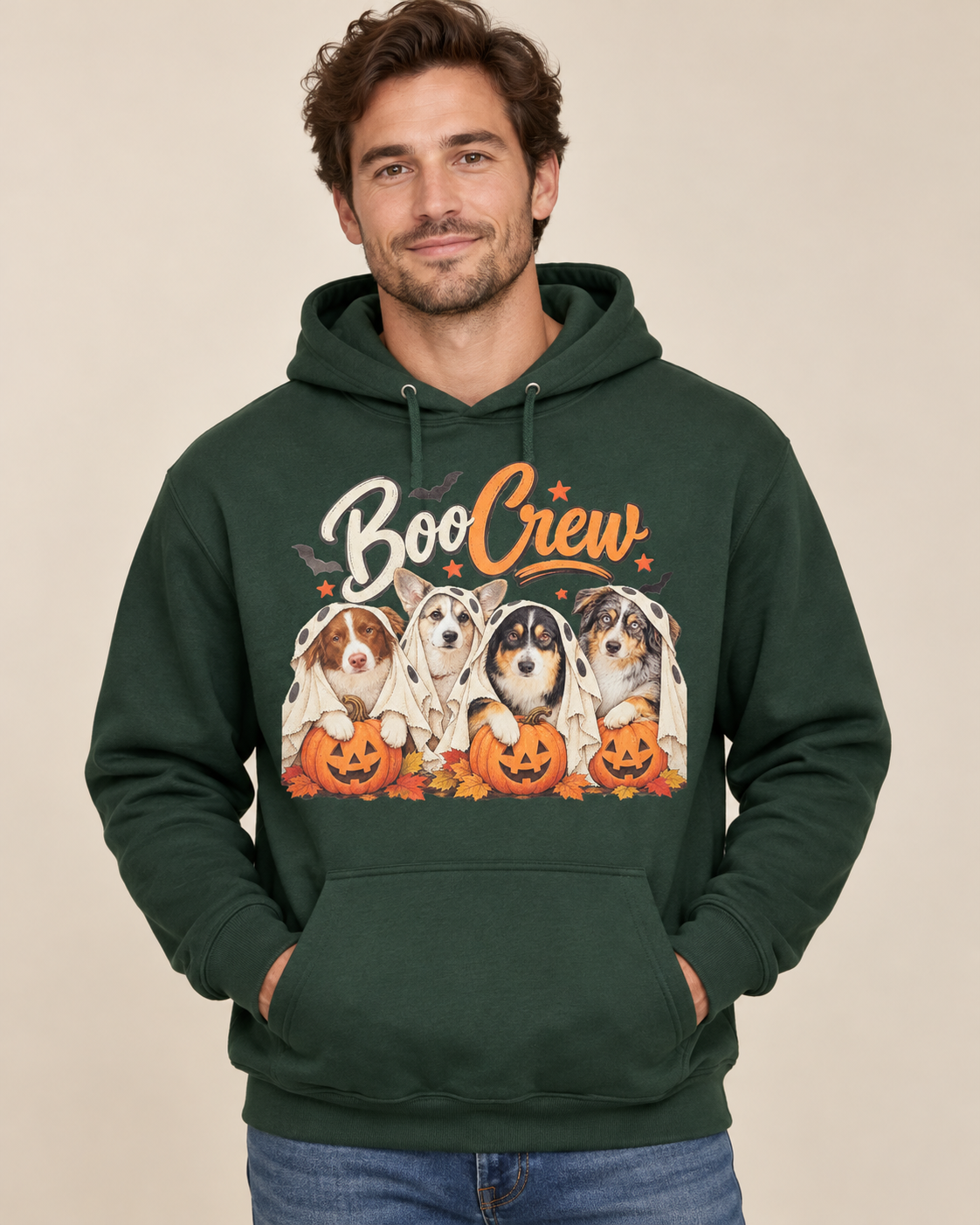 Boo Crew design on a green hoodie